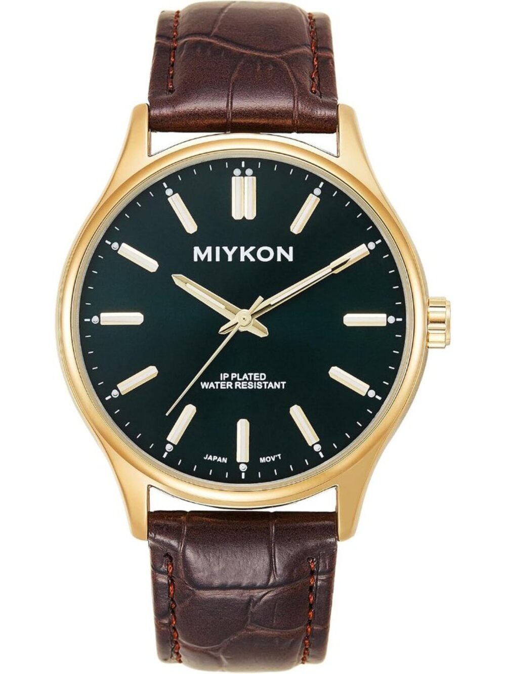 Men's Brown And Green Analog Leather Strap Ultra-Thin Waterproof Classic Watch